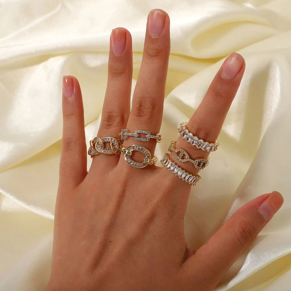 Anillos Gold Color Cubic Zirconia Chic Rings