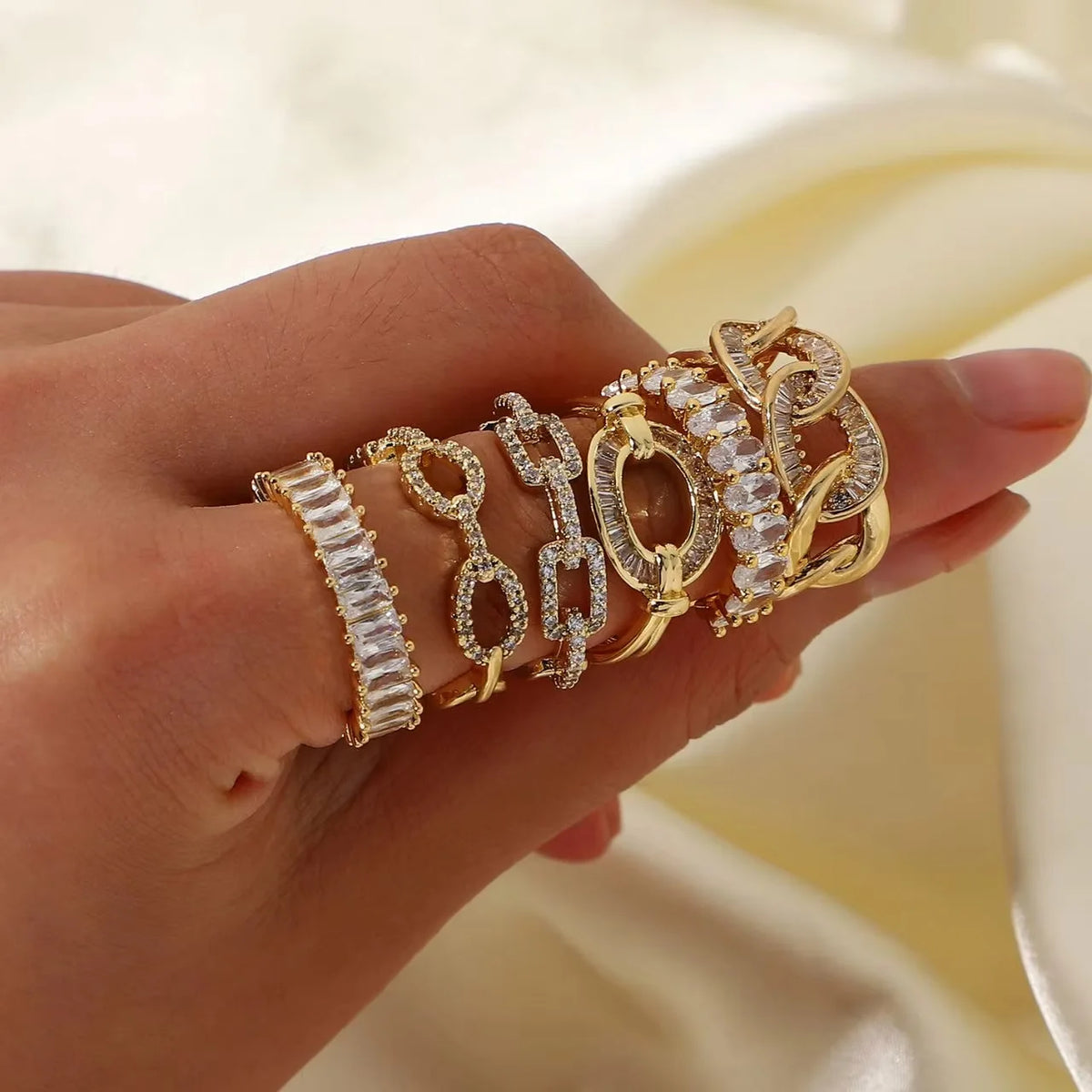 Anillos Gold Color Cubic Zirconia Chic Rings