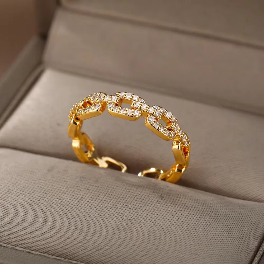 Anillos Gold Color Cubic Zirconia Chic Rings