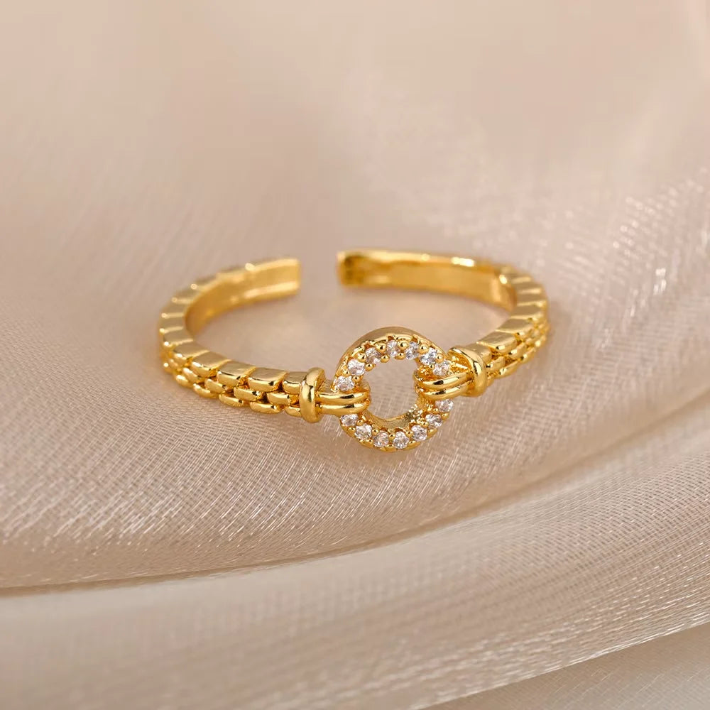 Anillos Gold Color Cubic Zirconia Chic Rings