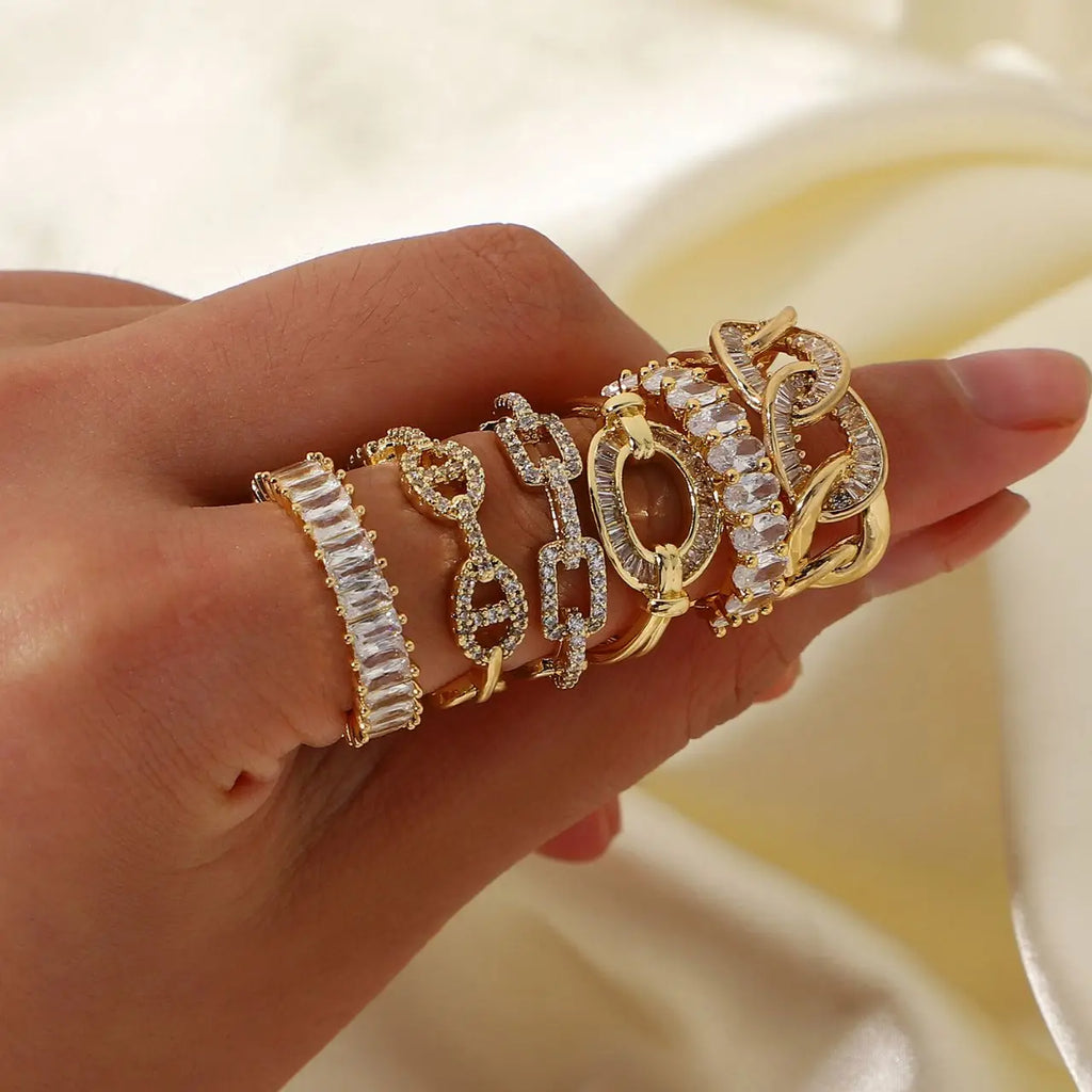 Anillos Gold Color Cubic Zirconia Chic Rings